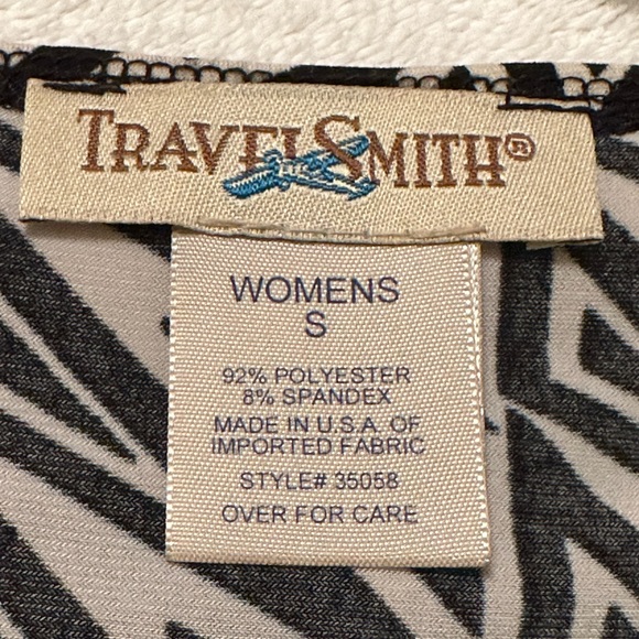 TravelSmith Crossover V Neck Empire Waist Black Cream Stretch Dress Small - Picture 7 of 13